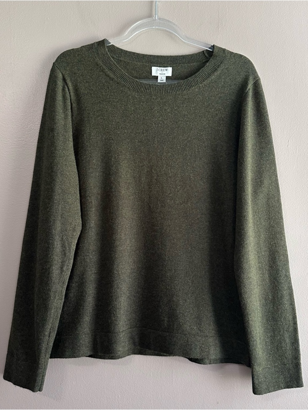J. Crew Teddie Olive Green Wool Cotton Blend Crewneck Sweater Womens Large NWT